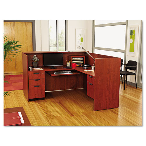 Alera Valencia Series Reception Desk With Transaction Counter, 71" X 35.5" X 29.5" To 42.5", Medium Cherry