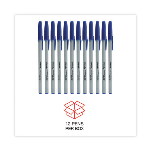 Ballpoint Pen, Stick, Fine 0.7 Mm, Blue Ink, Gray Barrel, Dozen