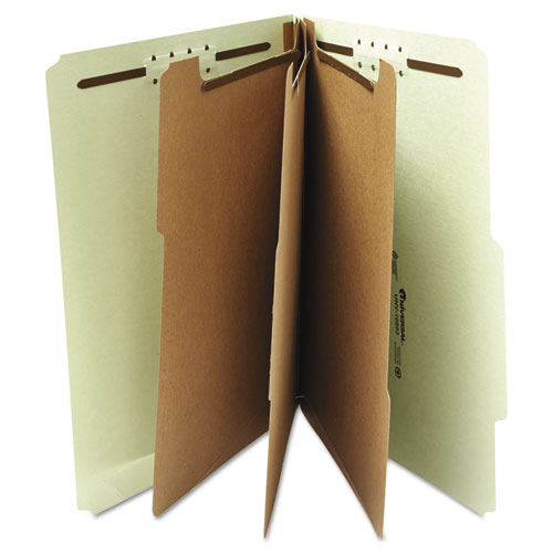 Eight-section Pressboard Classification Folders, 3" Expansion, 3 Dividers, 8 Fasteners, Letter Size, Gray-green, 10/box