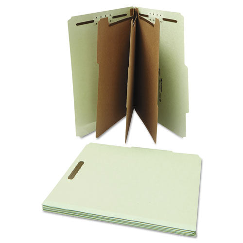 Eight-section Pressboard Classification Folders, 3" Expansion, 3 Dividers, 8 Fasteners, Letter Size, Gray-green, 10/box