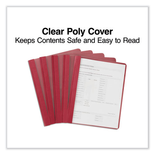 Clear Front Report Cover, Prong Fastener, 0.5" Capacity, 8.5 X 11, Clear/red, 25/box