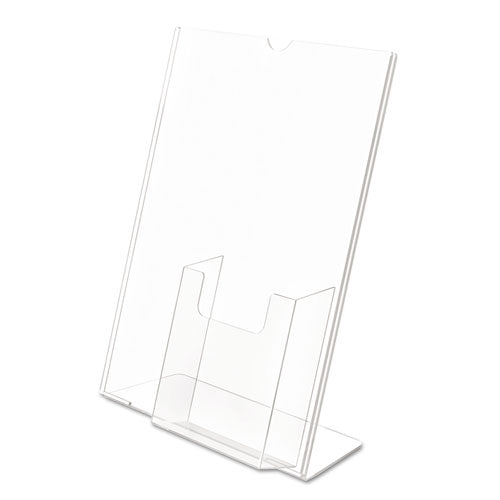 Superior Image Slanted Sign Holder With Front Pocket, 9w X 4.5d X 10.75h, Clear