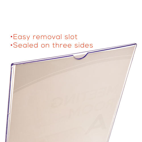 Superior Image Slanted Sign Holder With Front Pocket, 9w X 4.5d X 10.75h, Clear