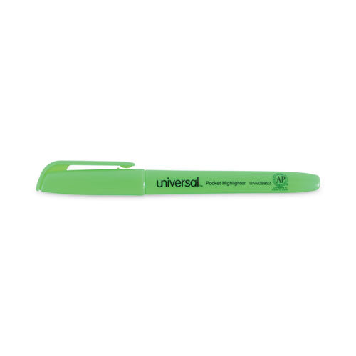 Pocket Highlighters, Fluorescent Green Ink, Chisel Tip, Green Barrel, Dozen