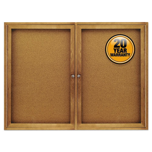 Enclosed Indoor Cork Bulletin Board With Three Hinged Doors, 72 X 36, Natural Surface, Silver Aluminum Frame