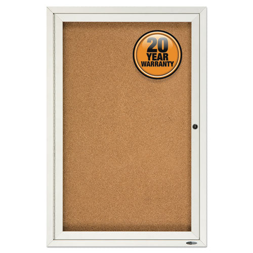 Enclosed Indoor Cork Bulletin Board With Three Hinged Doors, 72 X 36, Natural Surface, Silver Aluminum Frame