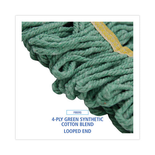 Super Loop Wet Mop Head, Cotton/synthetic Fiber, 5" Headband, Small Size, Green, 12/carton