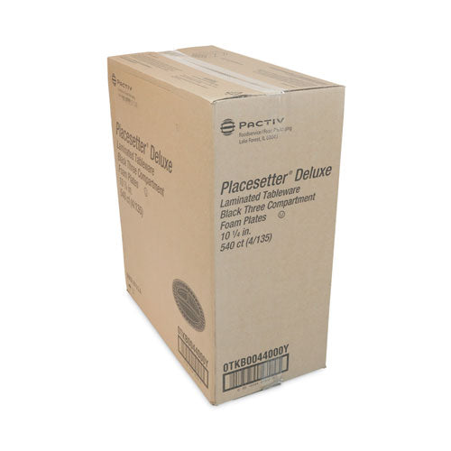 Placesetter Deluxe Laminated Foam Dinnerware, Plate, 10.25" Dia, Black, 540/carton