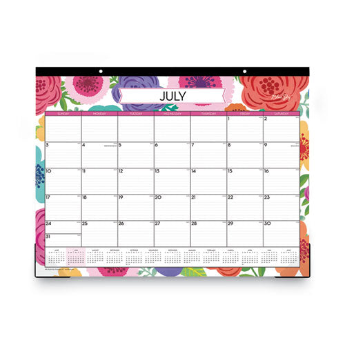 Mahalo Academic Desk Pad, Floral Artwork, 22 X 17, Black Binding, Clear Corners, 12-month (july-june): 2022-2023