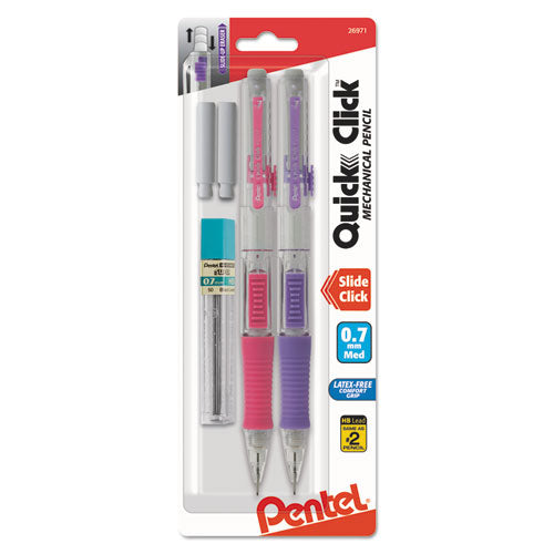 Quick Click Mechanical Pencil, 0.5 Mm, Hb (#2.5), Black Lead, Assorted Barrel Colors, 2/pack