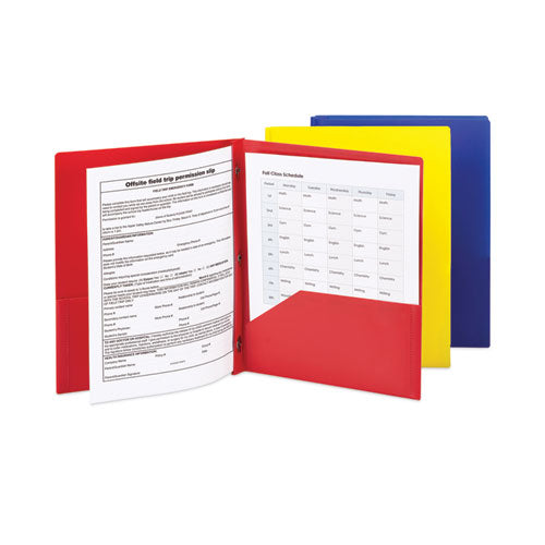 Poly Two-pocket Folder With Fasteners, 130-sheet Capacity, 11 X 8.5, Assorted, 6/pack