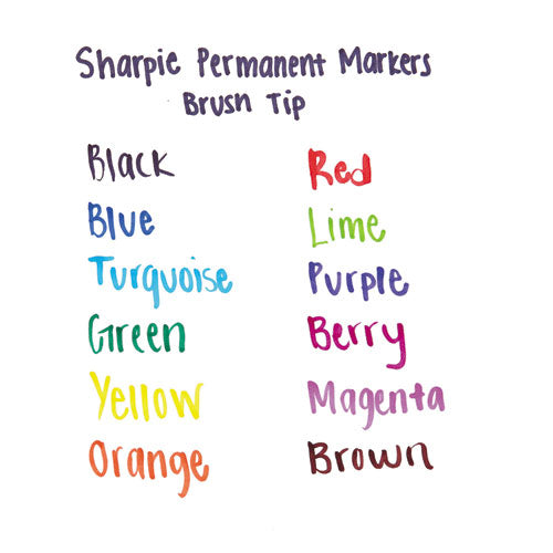 Brush Tip Permanent Marker, Medium Brush Tip, Assorted Colors, 12/set