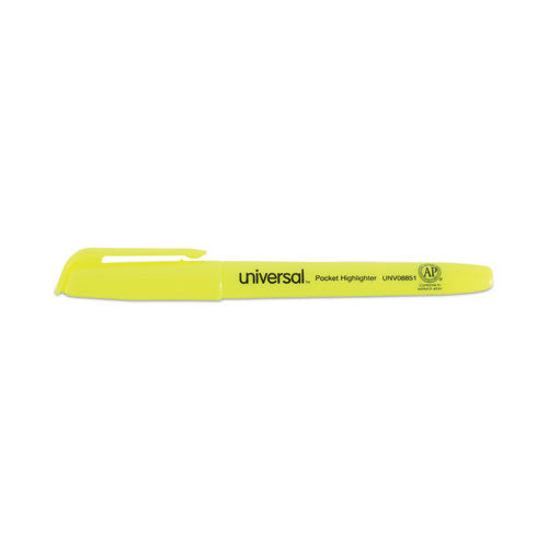 Pocket Highlighters, Fluorescent Yellow Ink, Chisel Tip, Yellow Barrel, Dozen