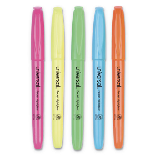 Pocket Highlighters, Fluorescent Yellow Ink, Chisel Tip, Yellow Barrel, Dozen