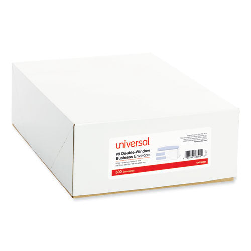 Double Window Business Envelope, #9, Commercial Flap, Gummed Closure, 3.88 X 8.88, White, 500/box