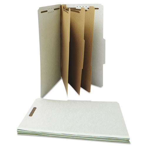 Eight-section Pressboard Classification Folders, 3" Expansion, 3 Dividers, 8 Fasteners, Legal Size, Gray Exterior, 10/box