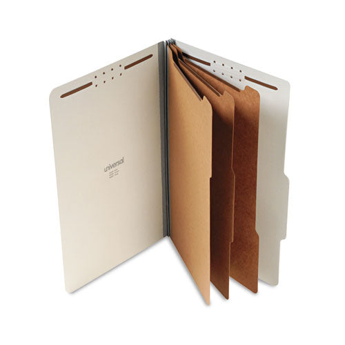 Eight-section Pressboard Classification Folders, 3" Expansion, 3 Dividers, 8 Fasteners, Legal Size, Gray Exterior, 10/box