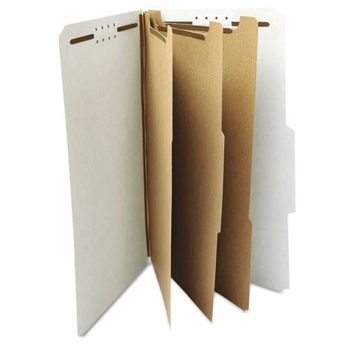 Eight-section Pressboard Classification Folders, 3" Expansion, 3 Dividers, 8 Fasteners, Legal Size, Gray Exterior, 10/box