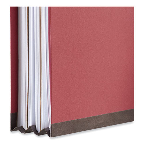 Four-section Pressboard Classification Folders, 2" Expansion, 1 Divider, 4 Fasteners, Letter Size, Red Exterior, 10/box