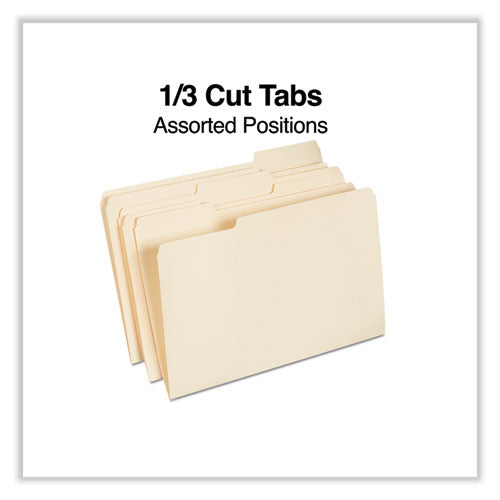 Top Tab File Folders, 1/3-cut Tabs: Assorted, Legal Size, 0.75" Expansion, Manila, 100/box
