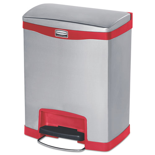 Slim Jim Stainless Steel Step-on Container, Front Step Style, 8 Gal, Stainless Steel, Black
