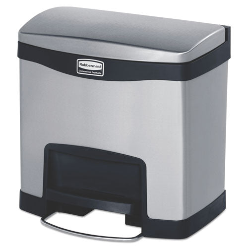 Slim Jim Stainless Steel Step-on Container, Front Step Style, 8 Gal, Stainless Steel, Black