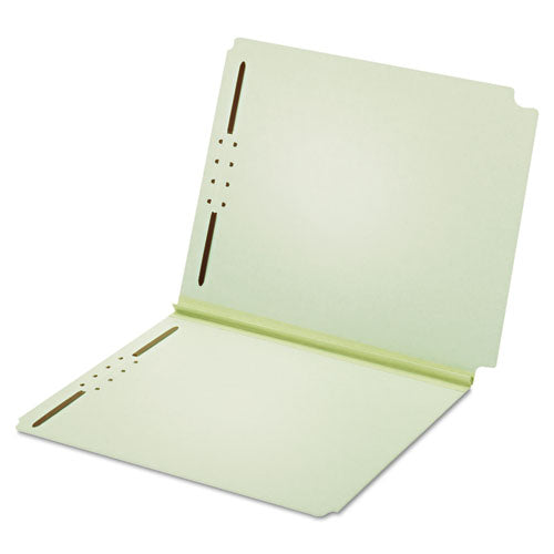 Dual-tab Pressboard Fastener Folder, 2" Expansion, 2 Fasteners, Letter Size, Light Green Exterior, 25/box