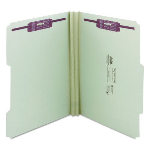 Recycled Pressboard Folders, Two Safeshield Coated Fasteners, 2/5-cut: R Of C, 2" Expansion, Letter Size, Gray-green, 25/box