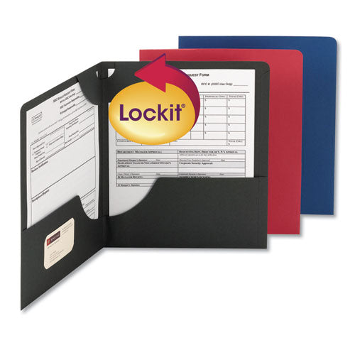 Lockit Two-pocket Folder, Textured Paper, 100-sheet Capacity, 11 X 8.5, Dark Blue, 25/box