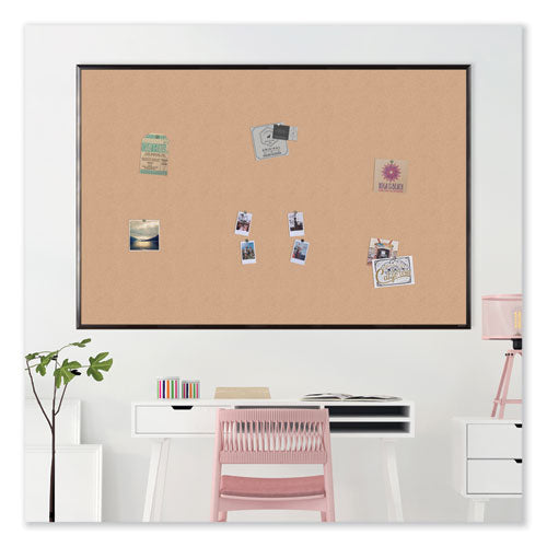 Cork Bulletin Board With Black Aluminum Frame, 70 X 47, Natural Surface