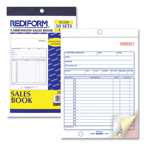 Sales Book, 15 Lines, Three-part Carbonless, 5.5 X 7.88, 50 Forms Total
