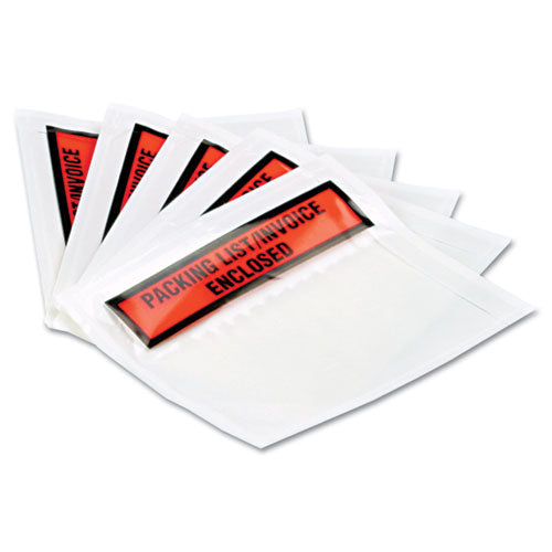 Self-adhesive Packing List Envelope, Top-print Front: Packing List/invoice Enclosed, 4.5 X 5.5, Clear/orange, 100/box