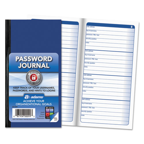 Password Journal, One-part (no Copies), 3 X 1.5, 4 Forms/sheet, 192 Forms Total