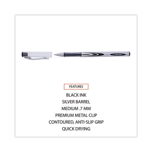 Gel Pen, Stick, Medium 0.7 Mm, Black Ink, Silver/black Barrel, Dozen