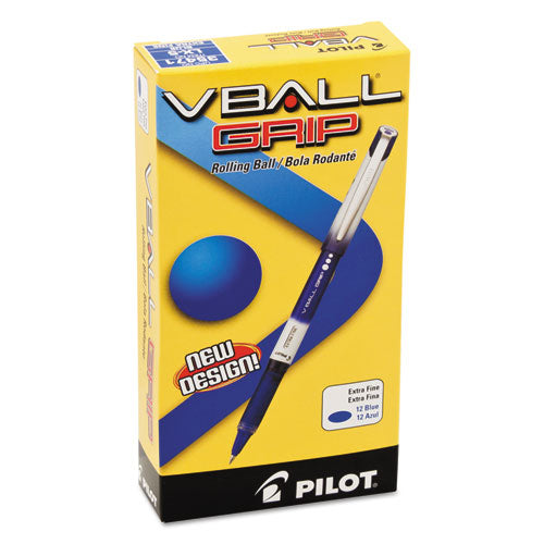 Vball Grip Liquid Ink Roller Ball Pen, Stick, Extra-fine 0.5 Mm, Blue Ink, Blue/white Barrel, Dozen