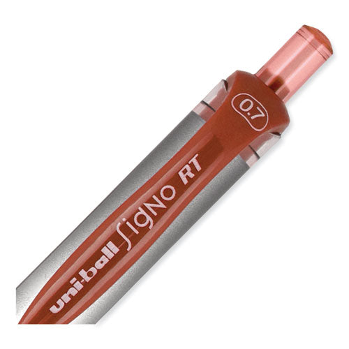 Signo Gel Pen, Retractable, Medium 0.7 Mm, Red Ink, Red/metallic Accents Barrel, Dozen