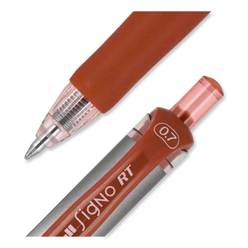 Signo Gel Pen, Retractable, Medium 0.7 Mm, Red Ink, Red/metallic Accents Barrel, Dozen