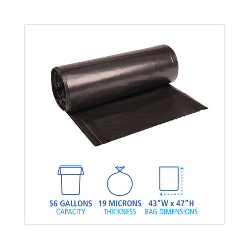 High-density Can Liners, 56 Gal, 19 Microns, 43" X 47", Black, 25 Bags/roll, 6 Rolls/carton