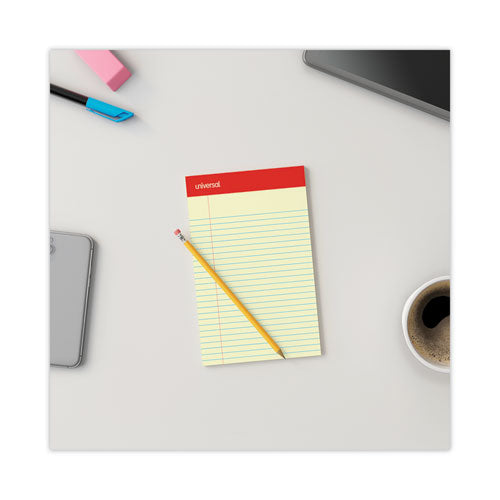 Perforated Ruled Writing Pads, Narrow Rule, Red Headband, 50 Canary-yellow 5 X 8 Sheets, Dozen