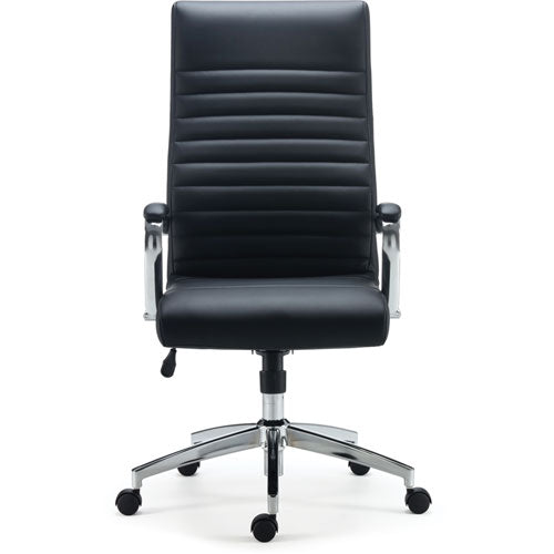 Alera Eddleston Leather Manager Chair, Supports Up To 275 Lb, Black Seat/back, Chrome Base