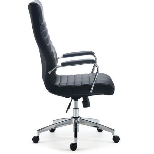 Alera Eddleston Leather Manager Chair, Supports Up To 275 Lb, Black Seat/back, Chrome Base