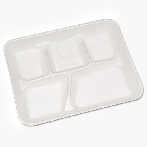 Foam School Trays, 6-compartment, 8.5 X 11.5 X 1.25, White, 500/carton
