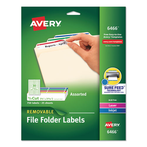 Removable File Folder Labels With Sure Feed Technology, 0.66 X 3.44, White, 7/sheet, 36 Sheets/pack