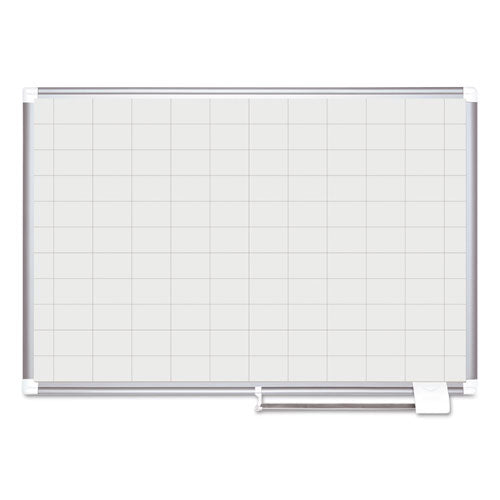 Gridded Magnetic Steel Dry Erase Planning Board, 1 X 2 Grid, 36 X 24, White Surface, Silver Aluminum Frame