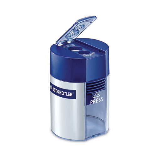 Cylinder Handheld Pencil Sharpener, Two-hole, 1.63 X 2.25, Blue/silver