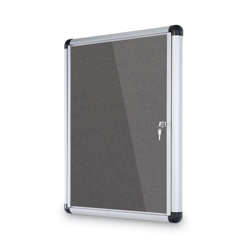 Slim-line Enclosed Fabric Bulletin Board, One Door, 28 X 38, Gray Surface, Aluminum Frame