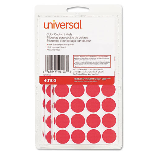 Self-adhesive Removable Color-coding Labels, 0.75" Dia, White, 28/sheet, 36 Sheets/pack