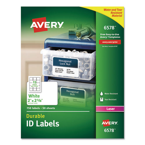 Durable Permanent Id Labels With Trueblock Technology, Laser Printers, 3.25 X 8.38, White, 3/sheet, 50 Sheets/pack