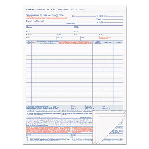 Bill Of Lading, Three-part Carbonless, 8.5 X 11, 50 Forms Total