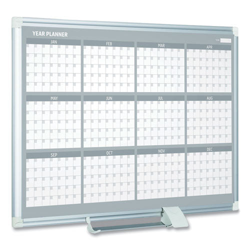 Magnetic Dry Erase Calendar Board, 12-month Calendar, 48 X 36, White Surface, Silver Aluminum Frame